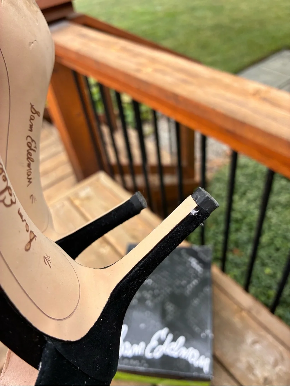 Sam Edelman Black Suede Porchia Open-Toe Ankle-Strap Heels size 7.5